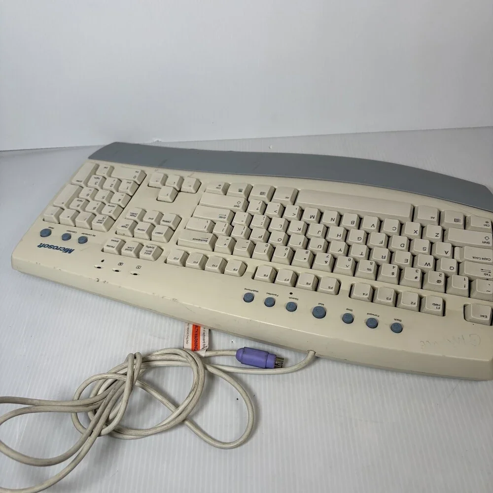 Vintage Microsoft Internet Keyboard PS/2 Wired Beige Gray Full-Size Multimedia